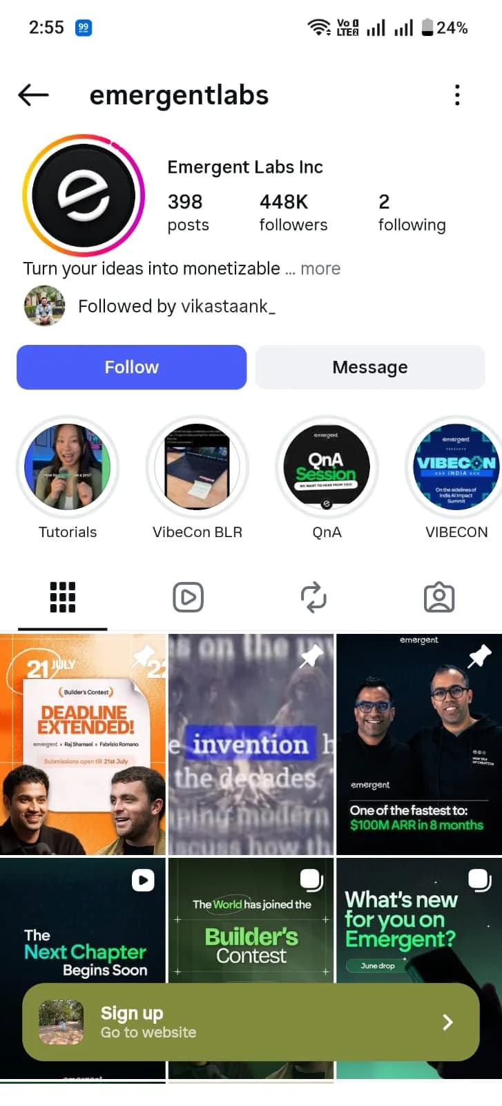 Emergent Labs Instagram profile screenshot