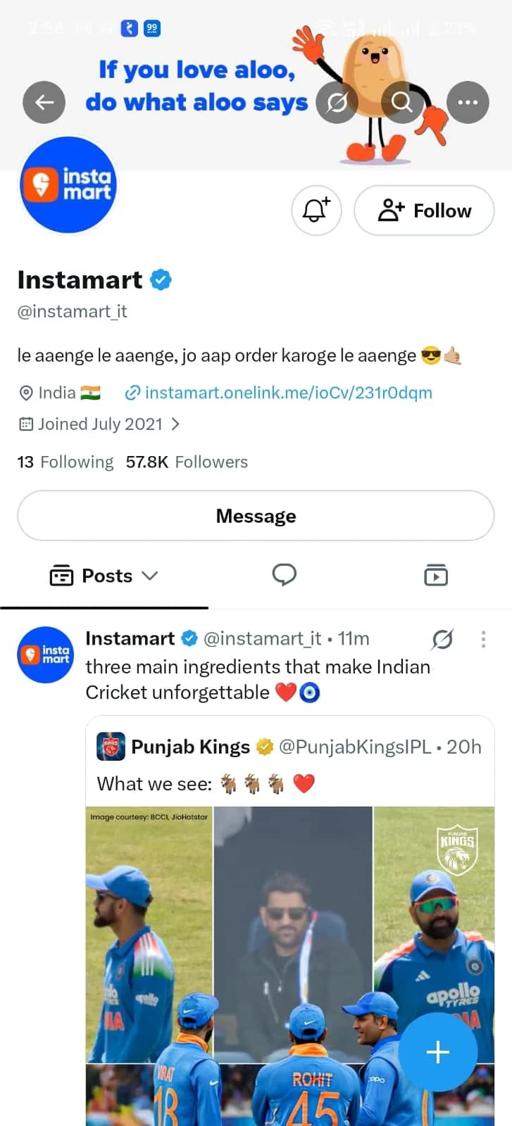 Instamart X profile screenshot