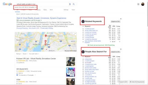Keyword research tool screenshot