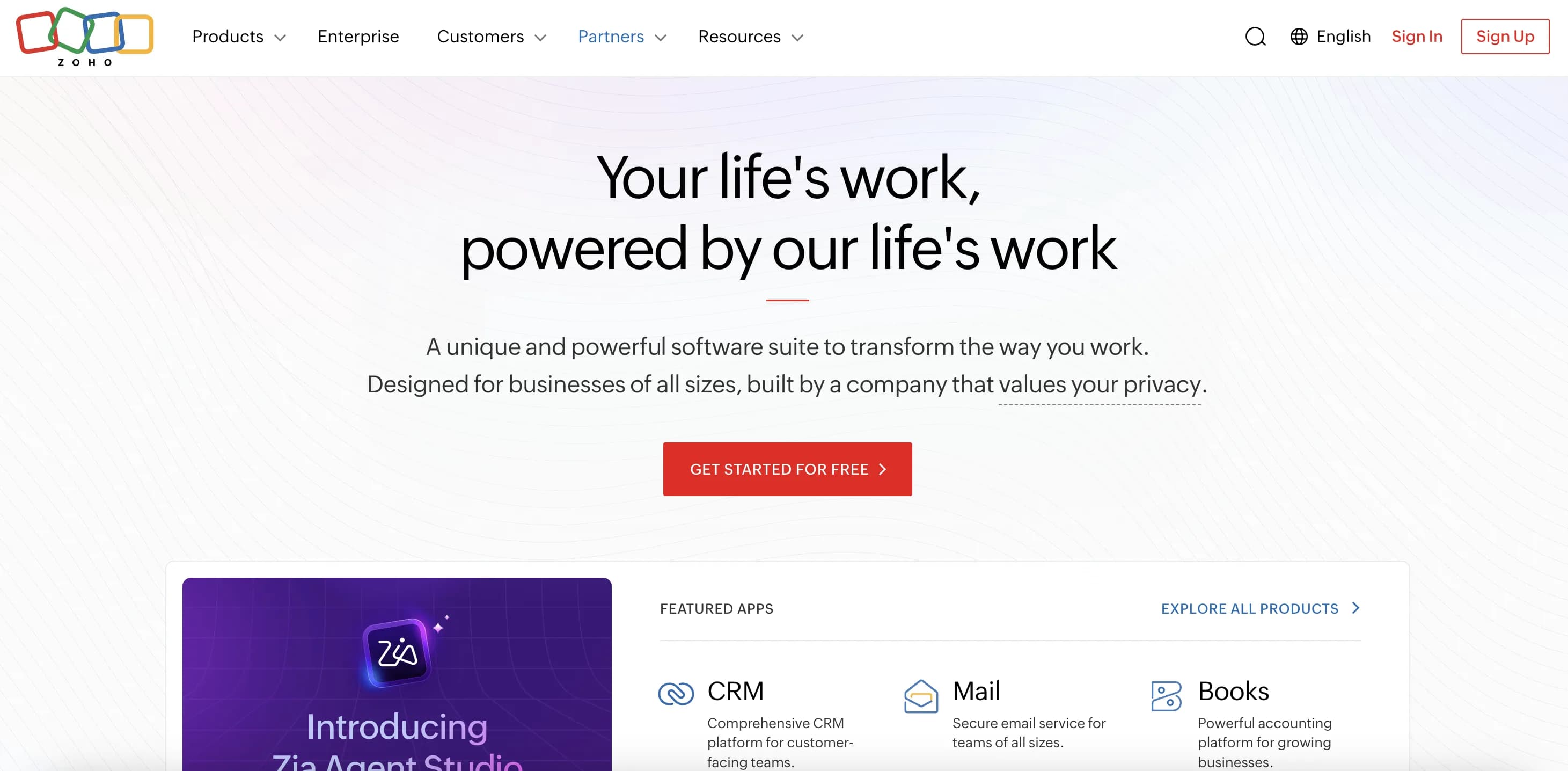 Zoho software screenshot