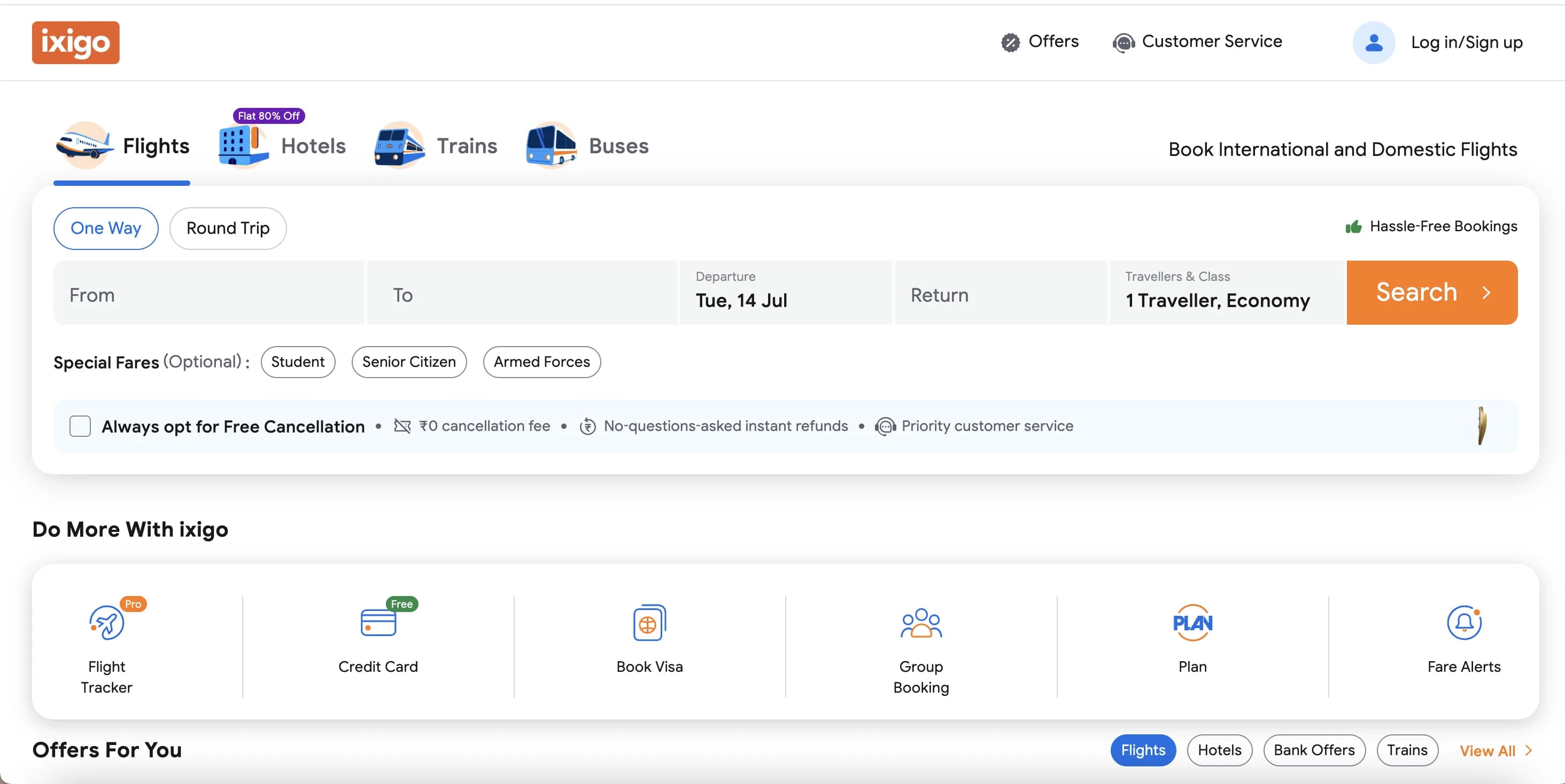 ixigo web app screenshot